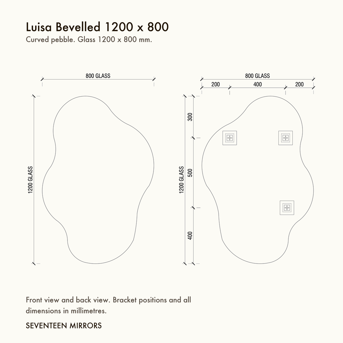 Luisa Bevelled Wall Mirror - 1200 x 800 dimensions and mounting drawing