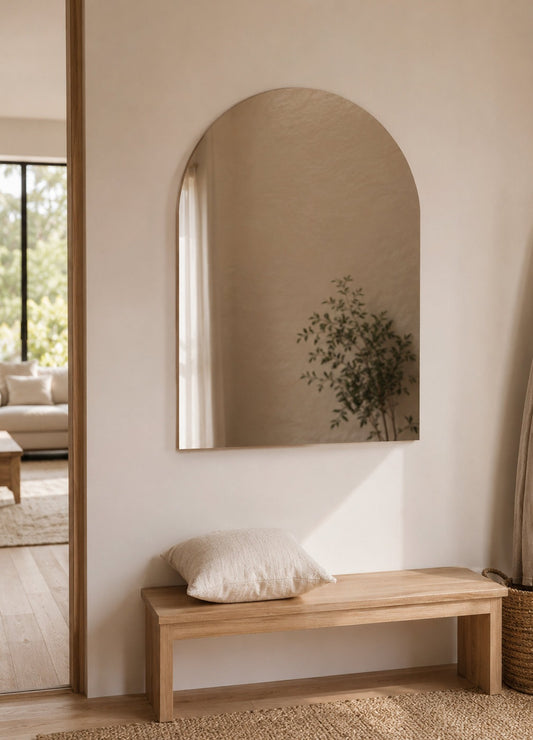 Vittoria Frameless Wall Mirror - 1100 x 900 in Frameless, styled in a room