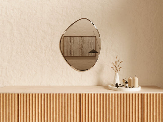 Alessia asymmetric wall mirror 900 x 700, bevelled edge, front view