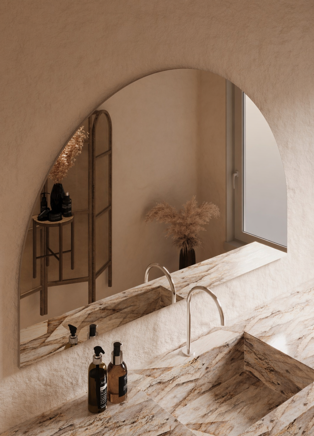 Danielle frameless D-shape wall mirror 1000 x 1500, angled left