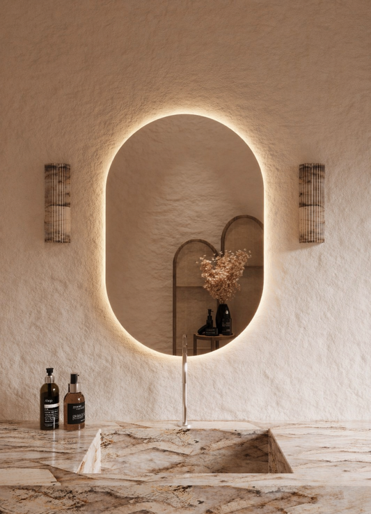 Elena LED backlit pill mirror 900 x 600, front view