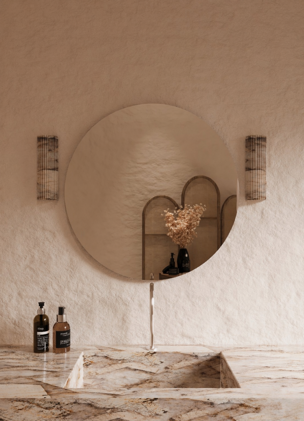 Jasmine frameless round wall mirror 800mm, front view