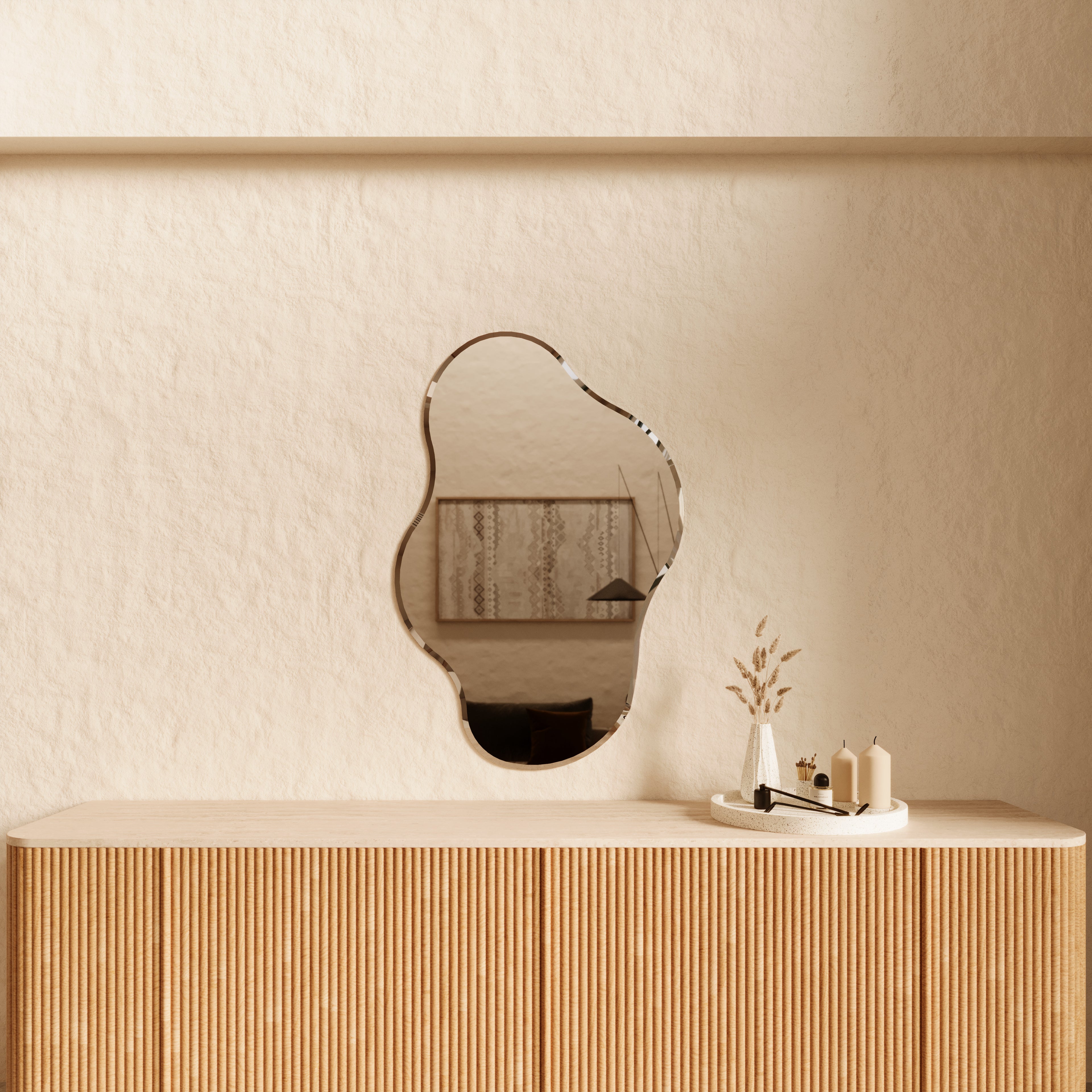 Luisa puddle wall mirror 1200 x 800, frameless - bevelled edge, front view