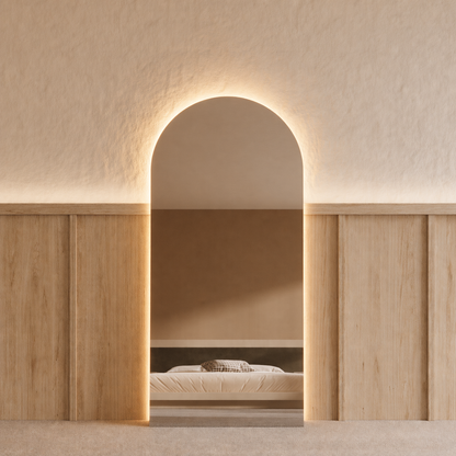 Sienna LED backlit arch mirror 1800 x 850, front view