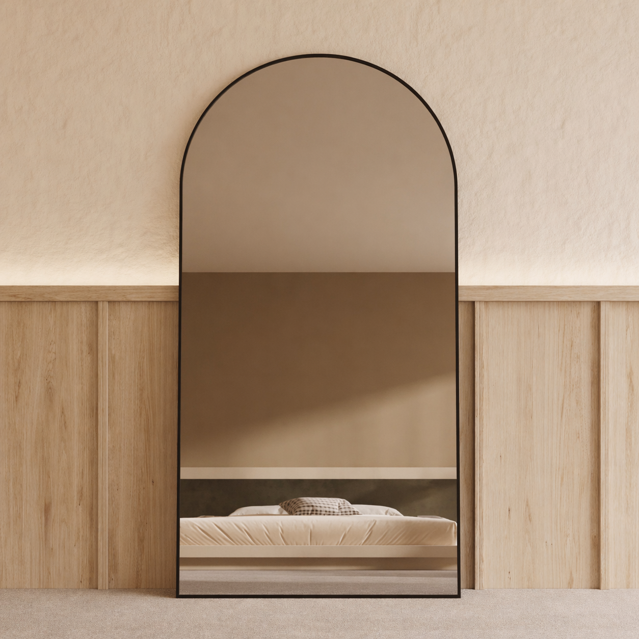 Sienna oversized arch mirror 2000 x 1100 in Matte Black, front view
