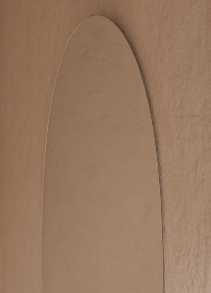 Vittoria frameless arch wall mirror 1100 x 900, angled right