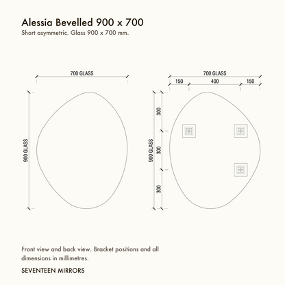 Alessia Bevelled Wall Mirror - 900 x 700 dimensions and mounting drawing