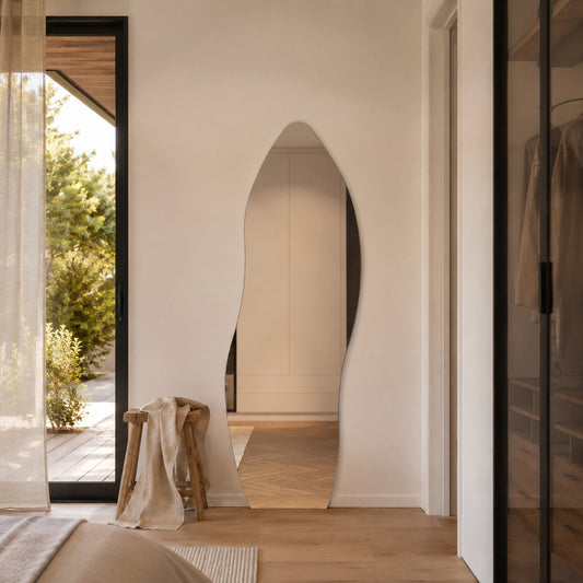 Allira Frameless Full Length Mirror - 1700 x 670 in Frameless, styled in a room
