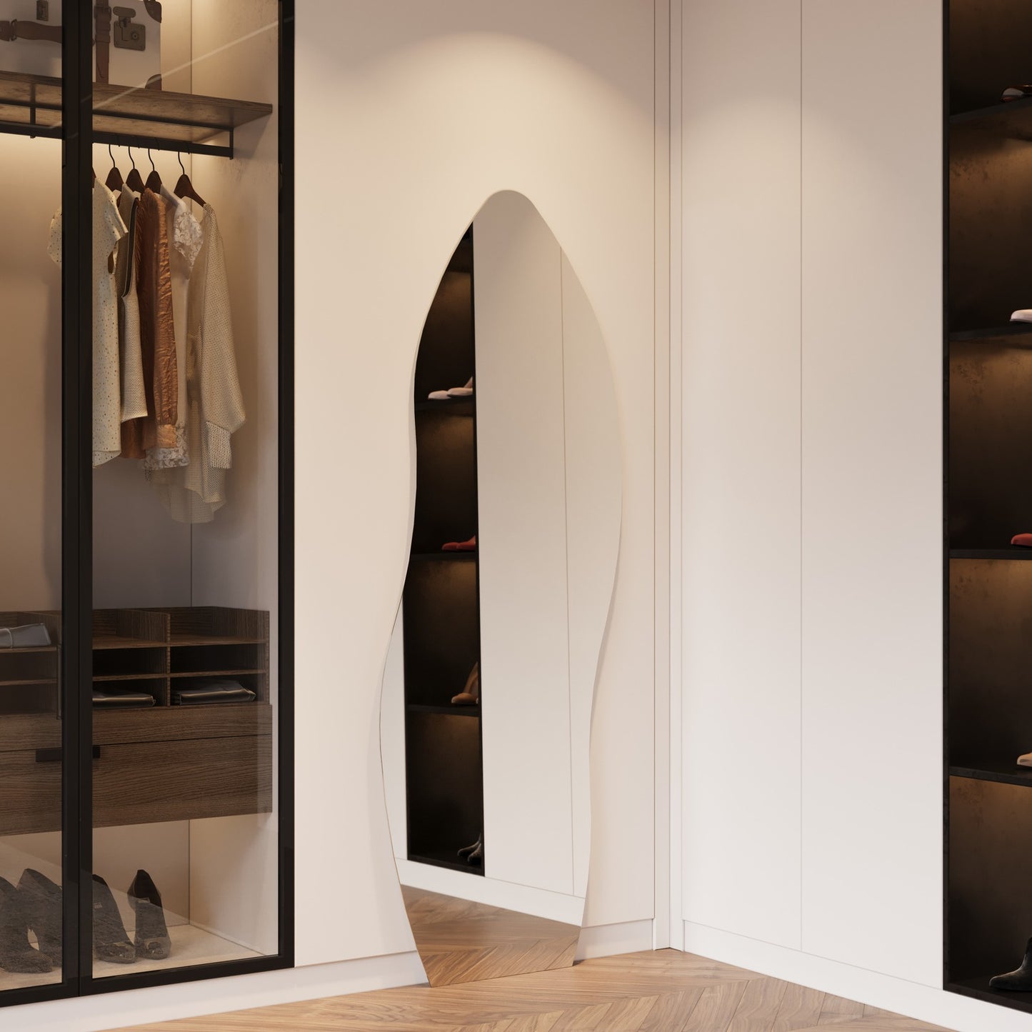 Allira Frameless Full Length Mirror - 1700 x 670 in Frameless, angled from the left