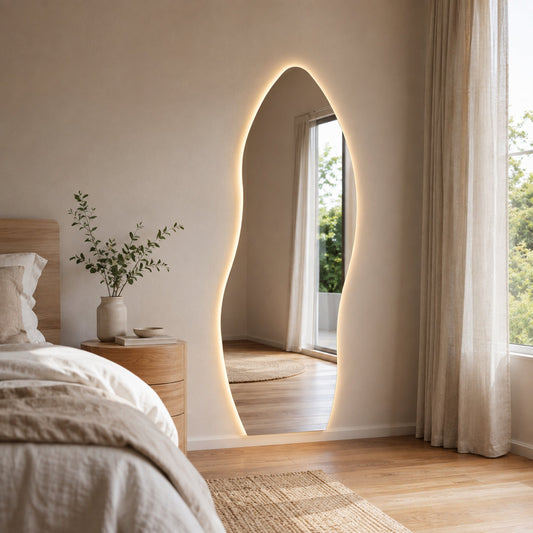Allira LED Full Length Mirror - 1700 x 670 in Frameless LED, styled in a room