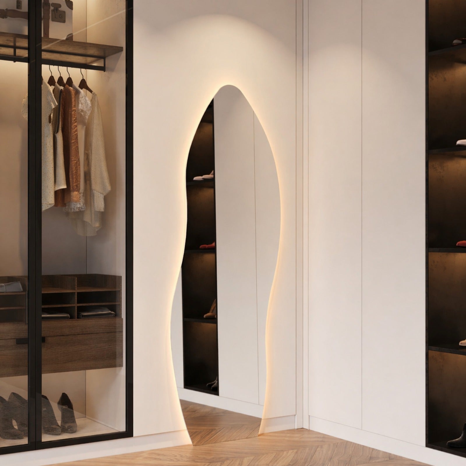 Allira LED Full Length Mirror - 1700 x 670 in Frameless LED, angled from the left