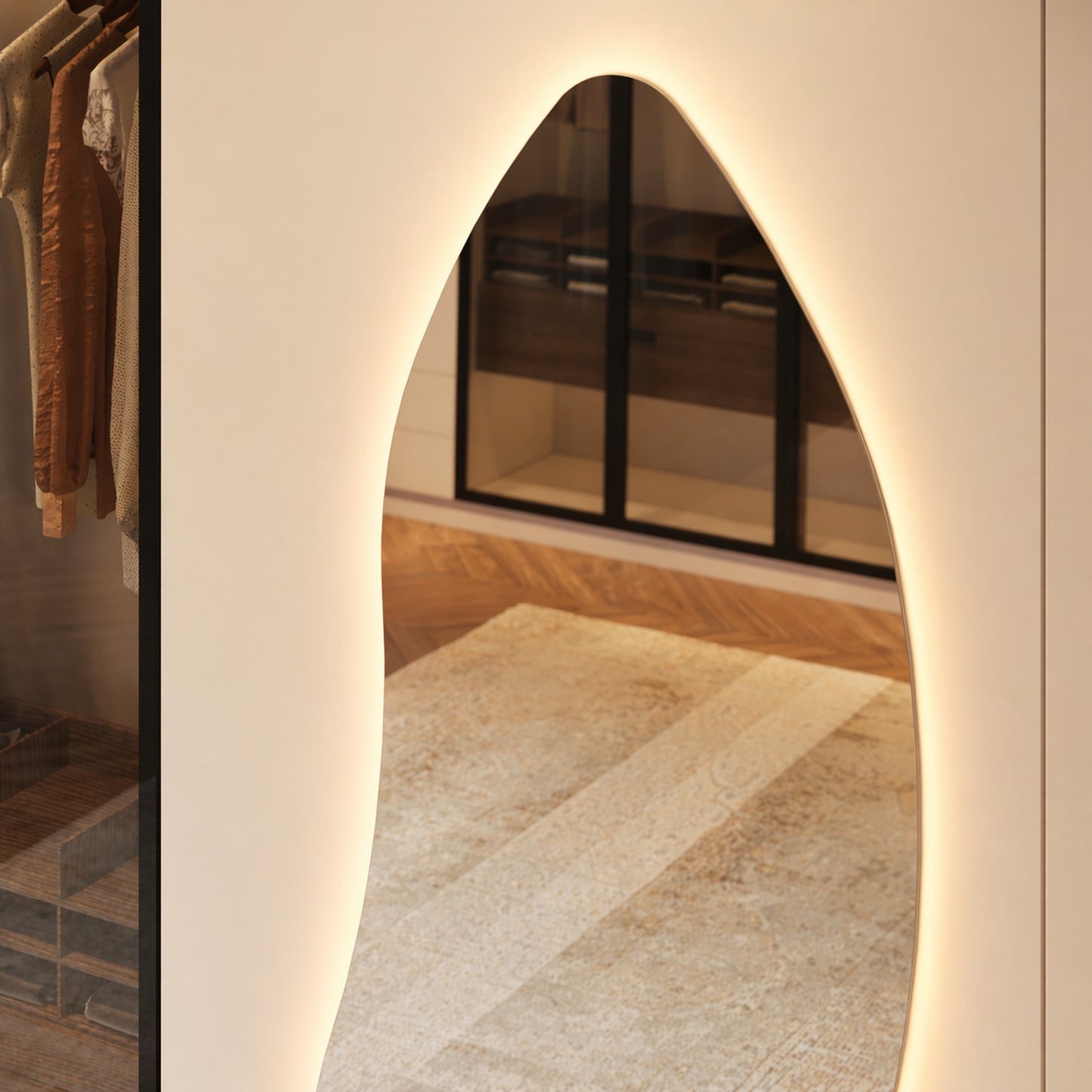 Allira LED Full Length Mirror - 1700 x 670 in Frameless LED, angled from the right