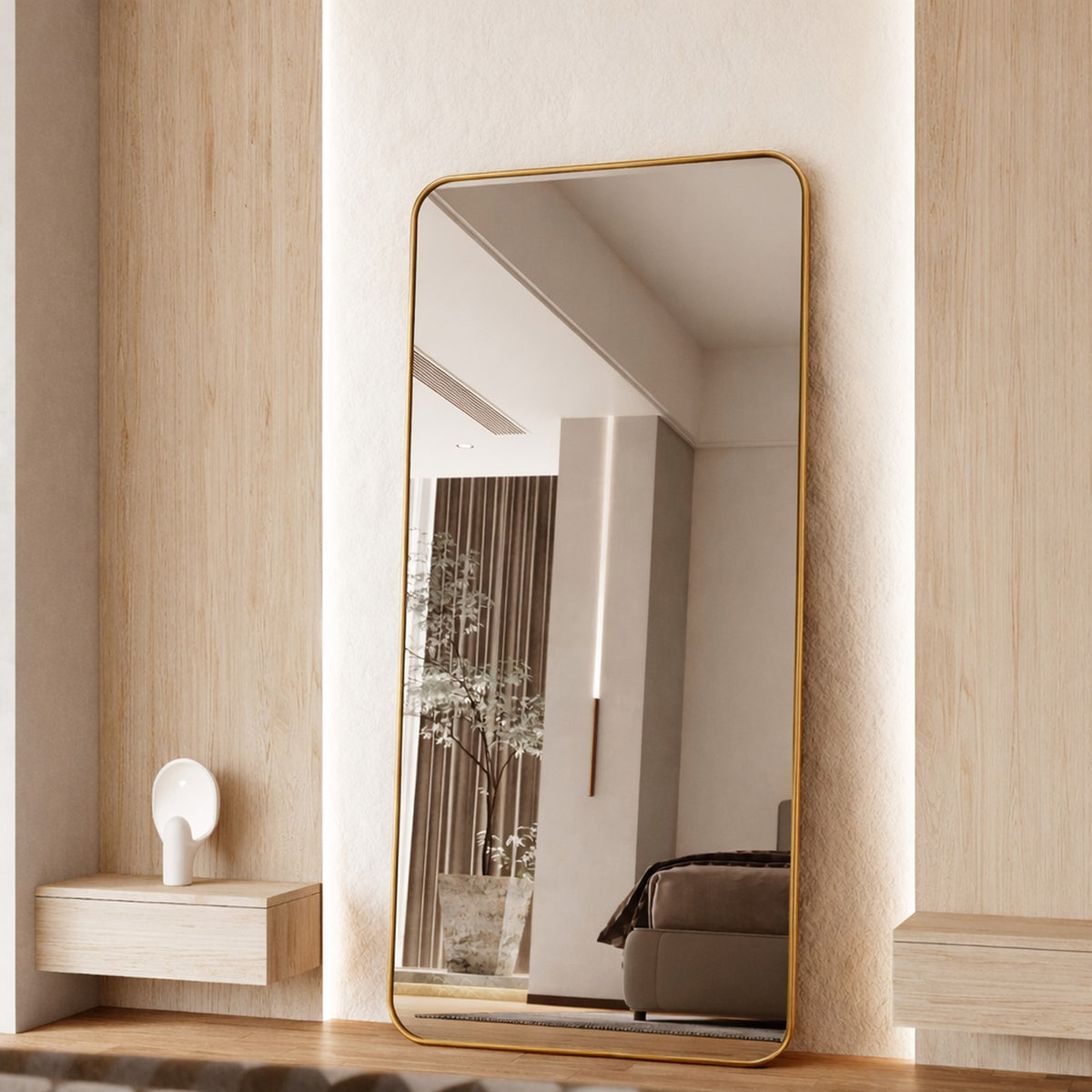 Cecelia Framed Rectangle Mirror - 1800 x 850 in Antique Copper, angled from the right