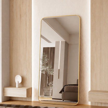 Cecelia Framed Rectangle Mirror - 1800 x 850 in Brushed Gold, angled from the right