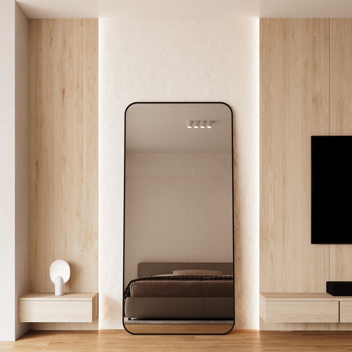 Cecelia Framed Rectangle Mirror - 1800 x 850 in Matte Black, front view