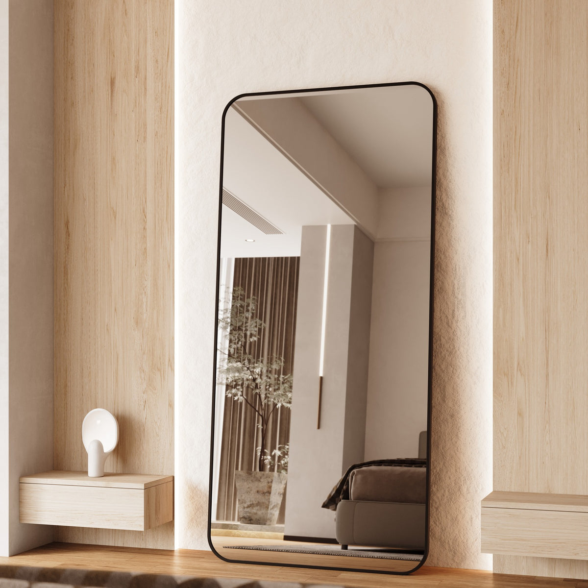 Cecelia Framed Rectangle Mirror - 1800 x 850 in Matte Black, angled from the right