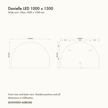 Danielle LED Wall Mirror - 1000 x 1500 dimensions and mounting drawing