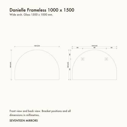 Danielle Frameless Wall Mirror - 1000 x 1500 dimensions and mounting drawing