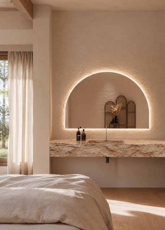 Danielle LED Wall Mirror - 1000 x 1500 in Frameless LED, styled in a room