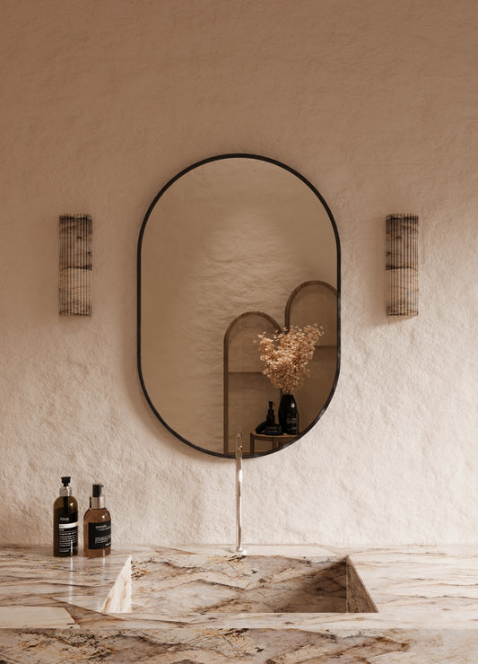 Elena Framed Wall Mirror - 900 x 600 in Matte Black, front view