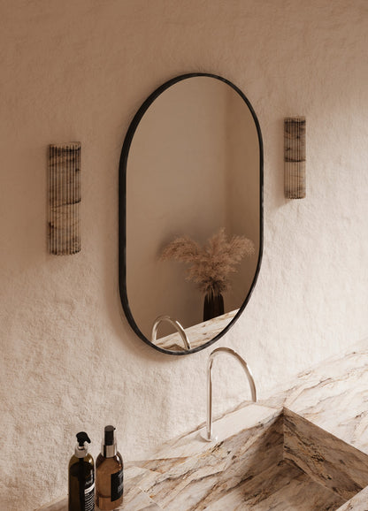 Elena Framed Wall Mirror - 900 x 600 in Matte Black, angled from the left