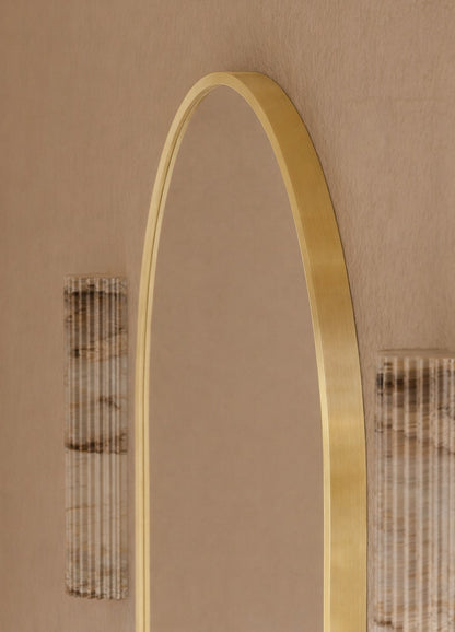 Elena Framed Wall Mirror - 900 x 600 in Brushed Gold, edge and finish detail, close up