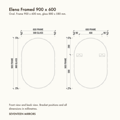 Elena Framed Wall Mirror - 900 x 600 dimensions and mounting drawing
