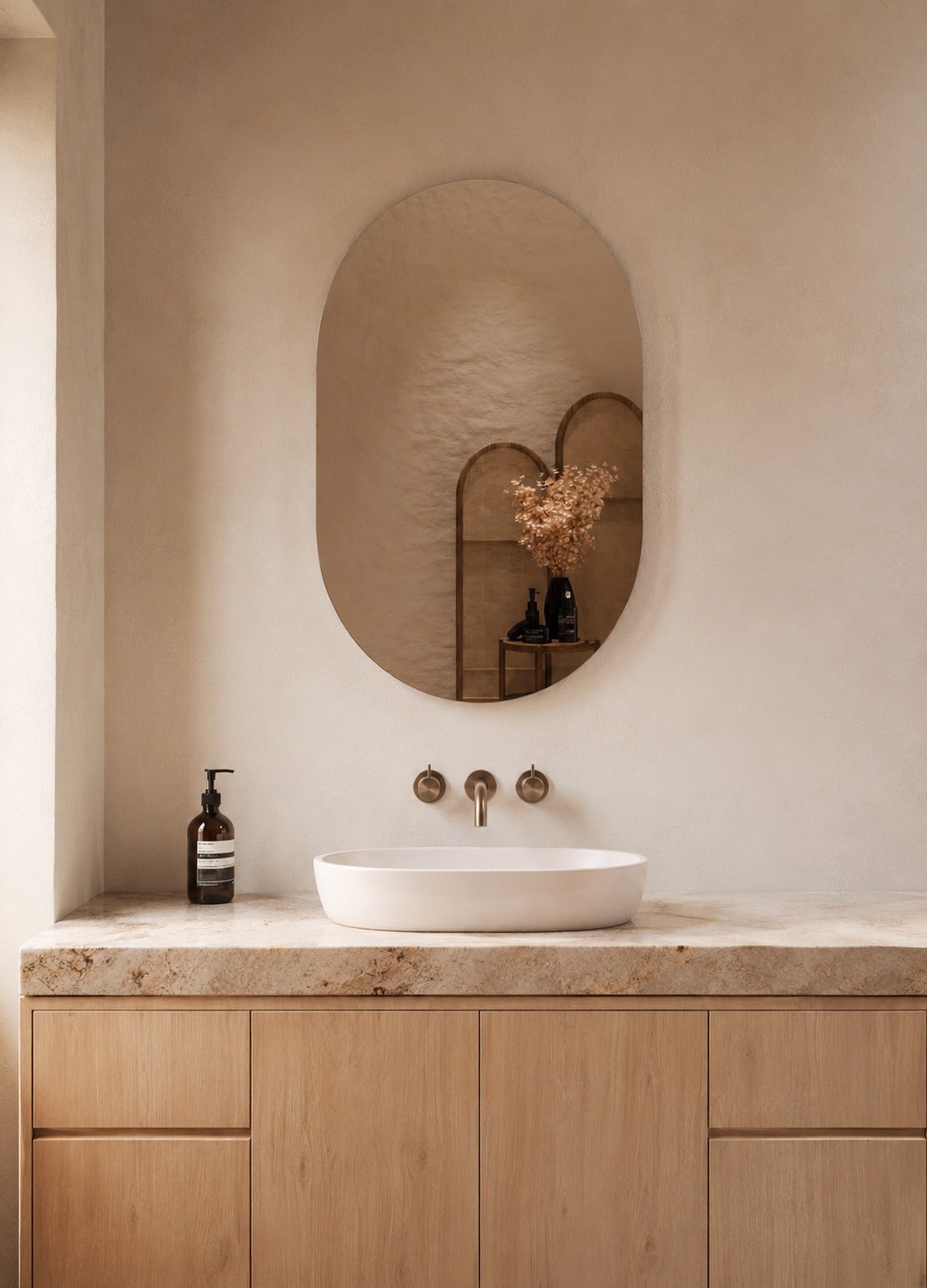 Elena Frameless Wall Mirror - 900 x 600 in Frameless, styled in a room