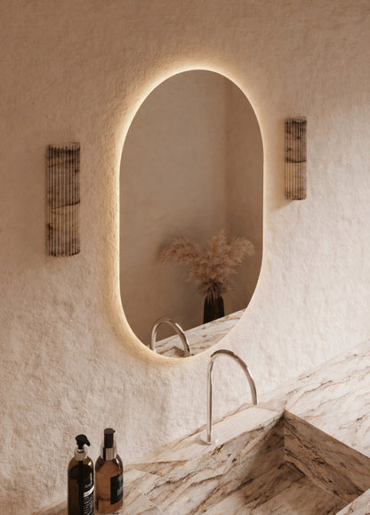Elena LED Wall Mirror - 900 x 600 in Frameless LED, angled from the left