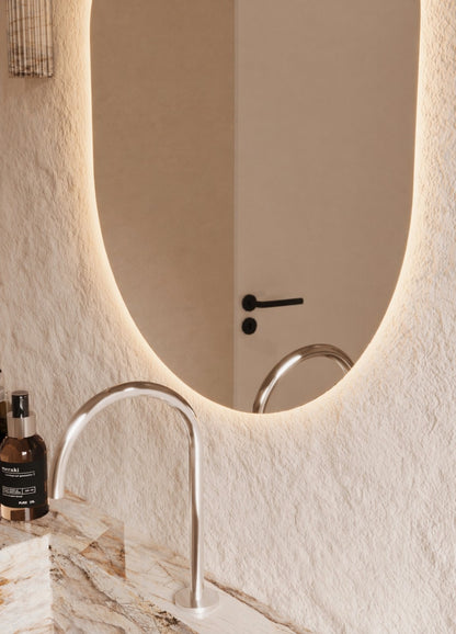 Elena LED Wall Mirror - 900 x 600 in Frameless LED, angled from the right