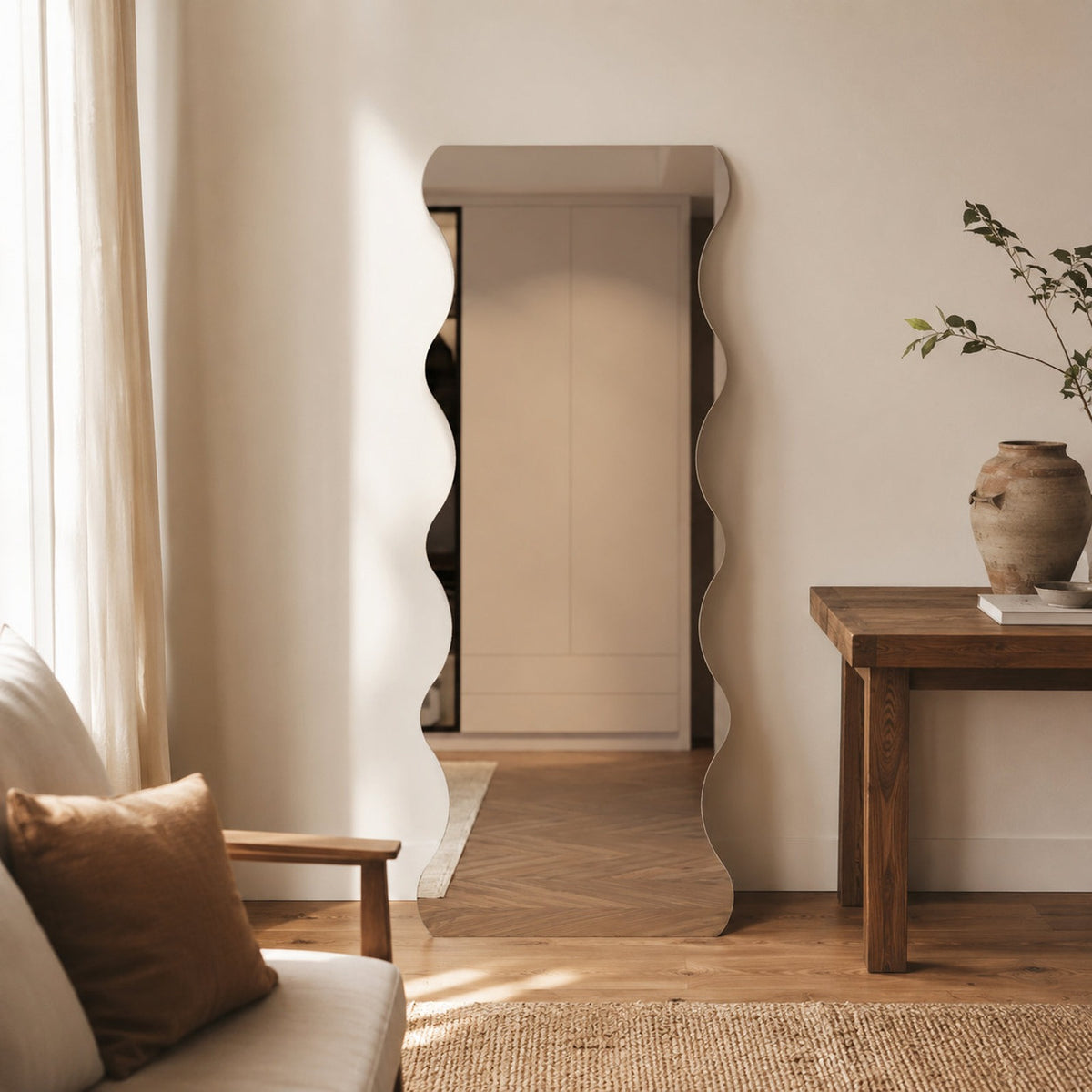 Felicia Frameless Full Length Mirror - 1700 x 630 in Frameless, styled in a room