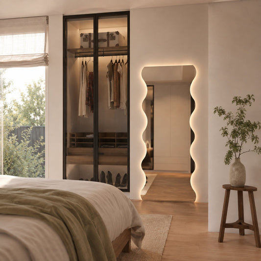Felicia LED Full Length Mirror - 1700 x 630 in Frameless LED, styled in a room