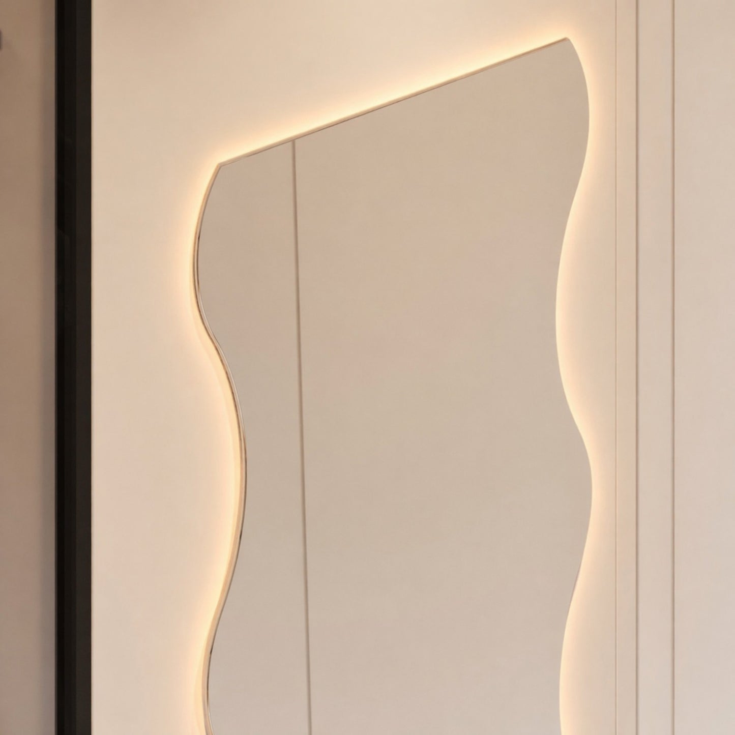 Felicia LED Full Length Mirror - 1700 x 630 in Frameless LED, edge and finish detail, close up
