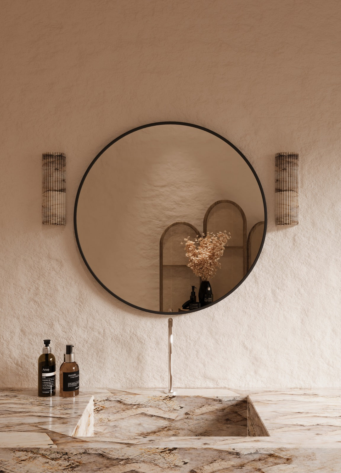 Jasmine Framed Wall Mirror - 800 in Matte Black, front view