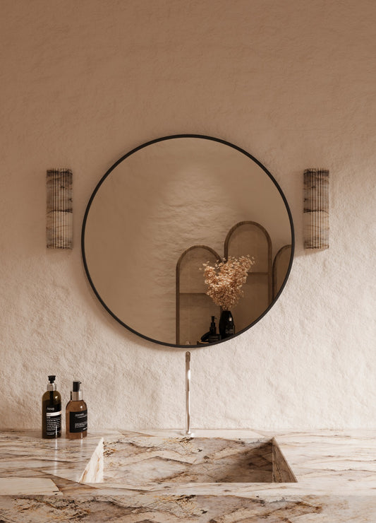 Jasmine Framed Wall Mirror - 800 in Matte Black, front view