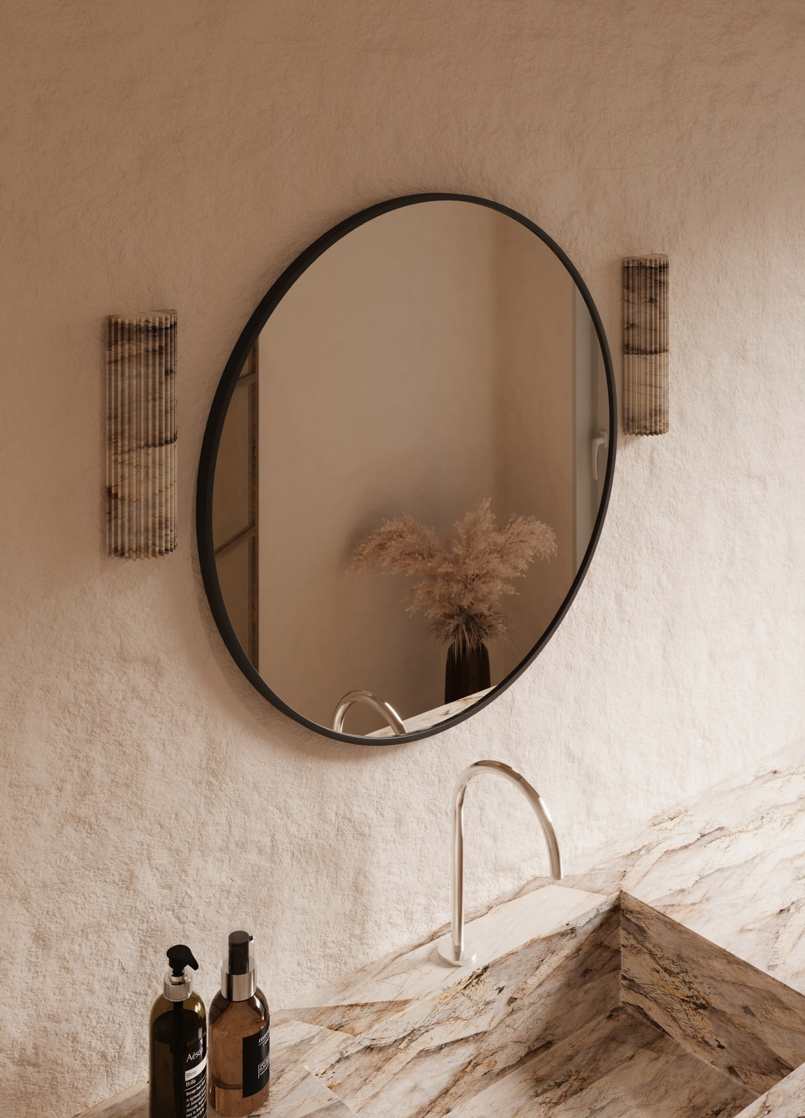 Jasmine Framed Wall Mirror - 800 in Matte Black, angled from the left