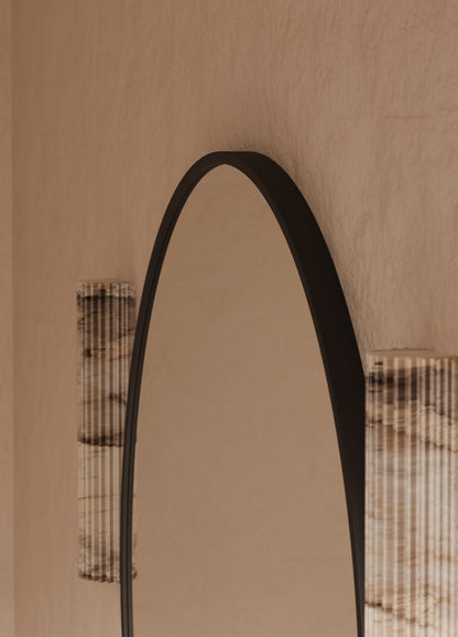 Jasmine Framed Wall Mirror - 800 in Matte Black, angled from the right