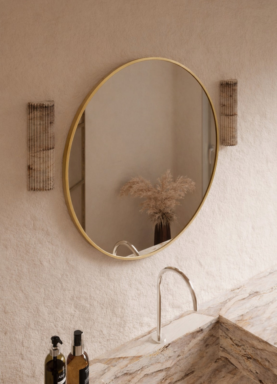 Jasmine Framed Wall Mirror - 800 in Brushed Gold, angled from the left