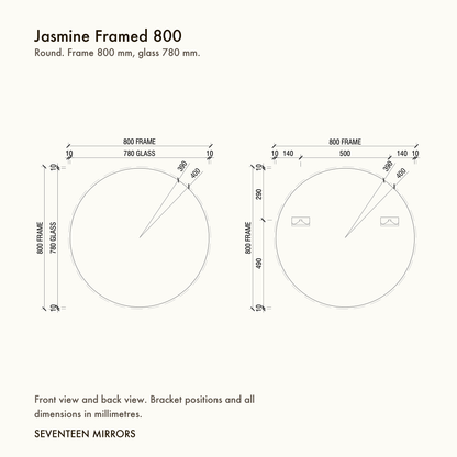 Jasmine Framed Wall Mirror - 800 dimensions and mounting drawing
