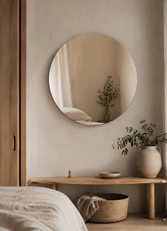 Jasmine Frameless Wall Mirror - 800 in Frameless, styled in a room