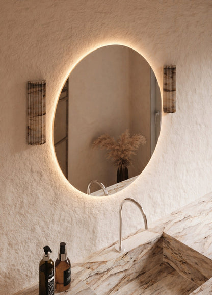Jasmine LED Wall Mirror - 800 in Frameless LED, angled from the left