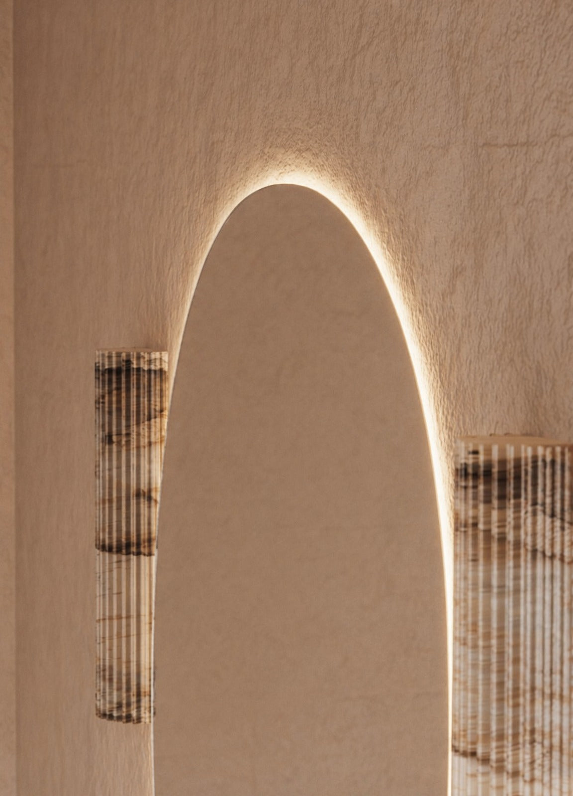 Jasmine LED Wall Mirror - 800 in Frameless LED, angled from the right