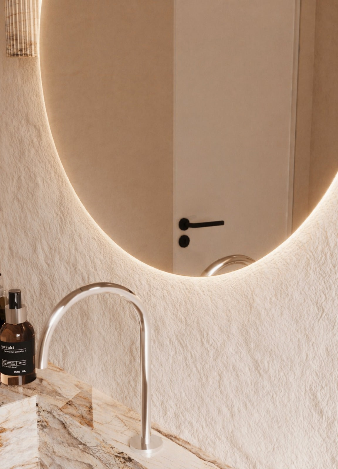Jasmine LED Wall Mirror - 800 in Frameless LED, edge and finish detail, close up