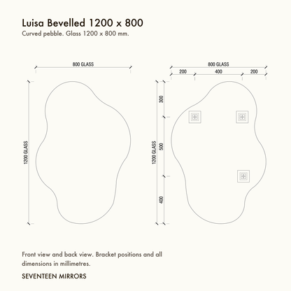 Luisa Bevelled Wall Mirror - 1200 x 800 dimensions and mounting drawing