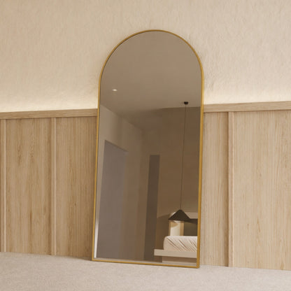 Sienna Framed Arch Mirror - 1800 x 850 in Antique Copper, angled from the right