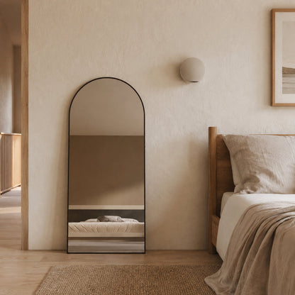 Sienna Framed Arch Mirror - 1800 x 850 in Matte Black, styled in a room