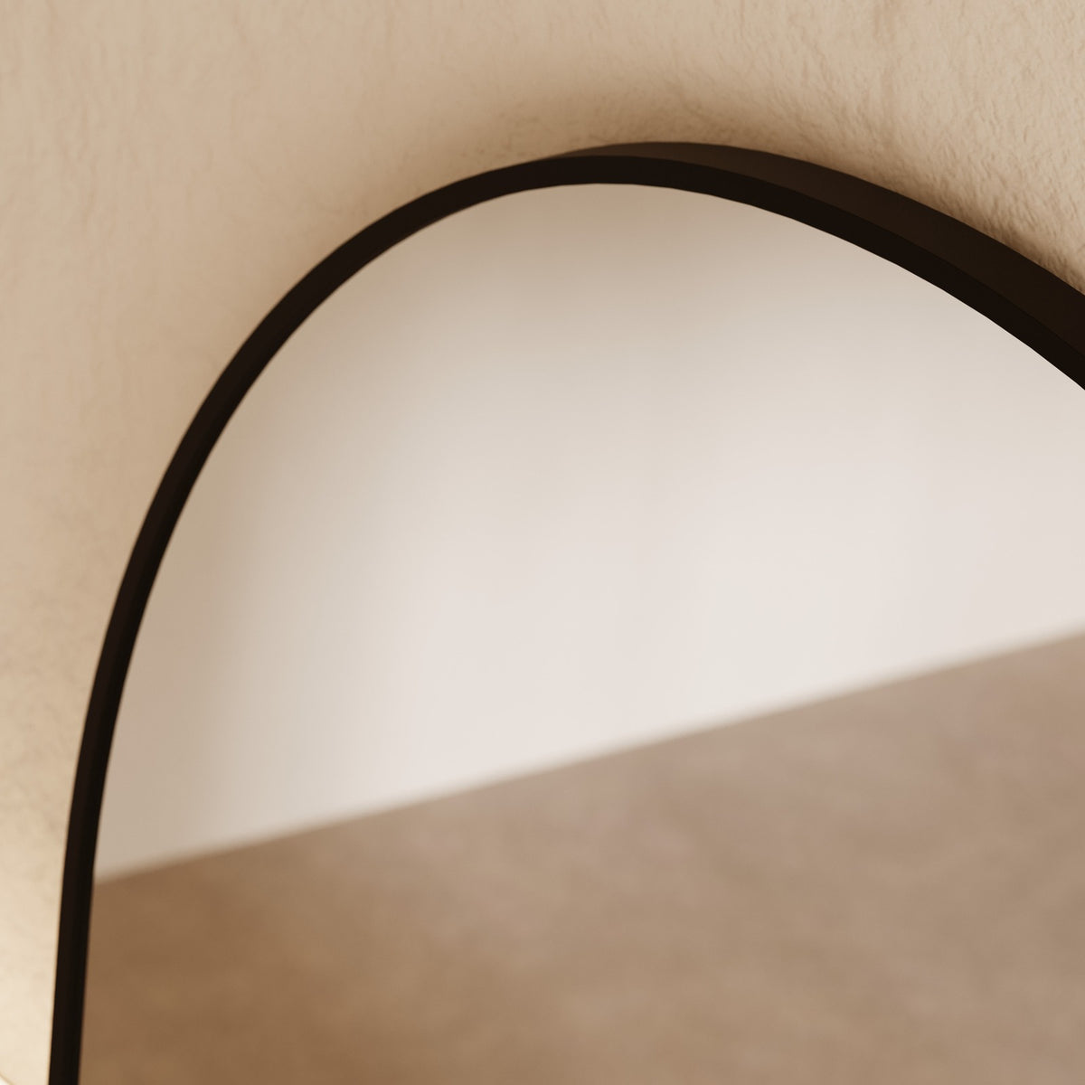 Sienna Framed Arch Mirror - 1800 x 850 in Matte Black, edge and finish detail, close up