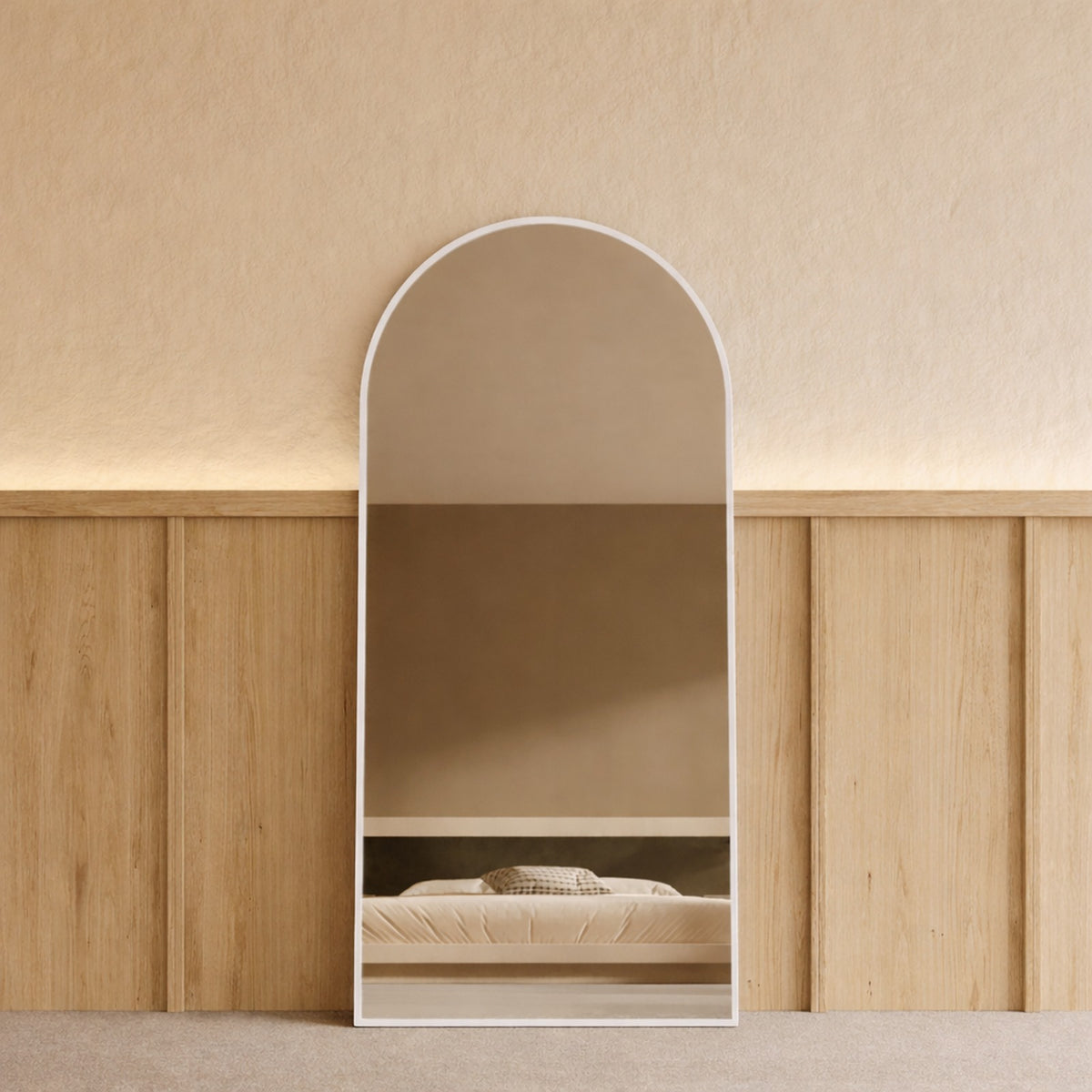 Sienna Framed Arch Mirror - 1800 x 850 in White Satin, front view