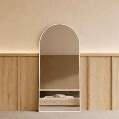 Sienna Framed Arch Mirror - 1800 x 850 in White Satin, front view