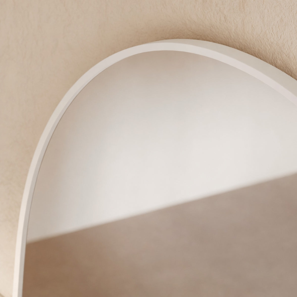 Sienna Framed Arch Mirror - 1800 x 850 in White Satin, edge and finish detail, close up
